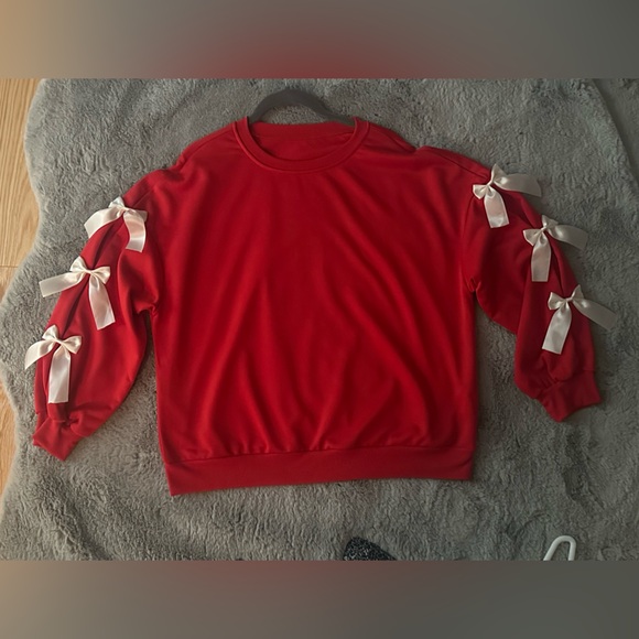 Krush Kandy Boutique Red Bow Sleeve Sweatshirt - Satin Ribbon Detail - Medium - Picture 2 of 5